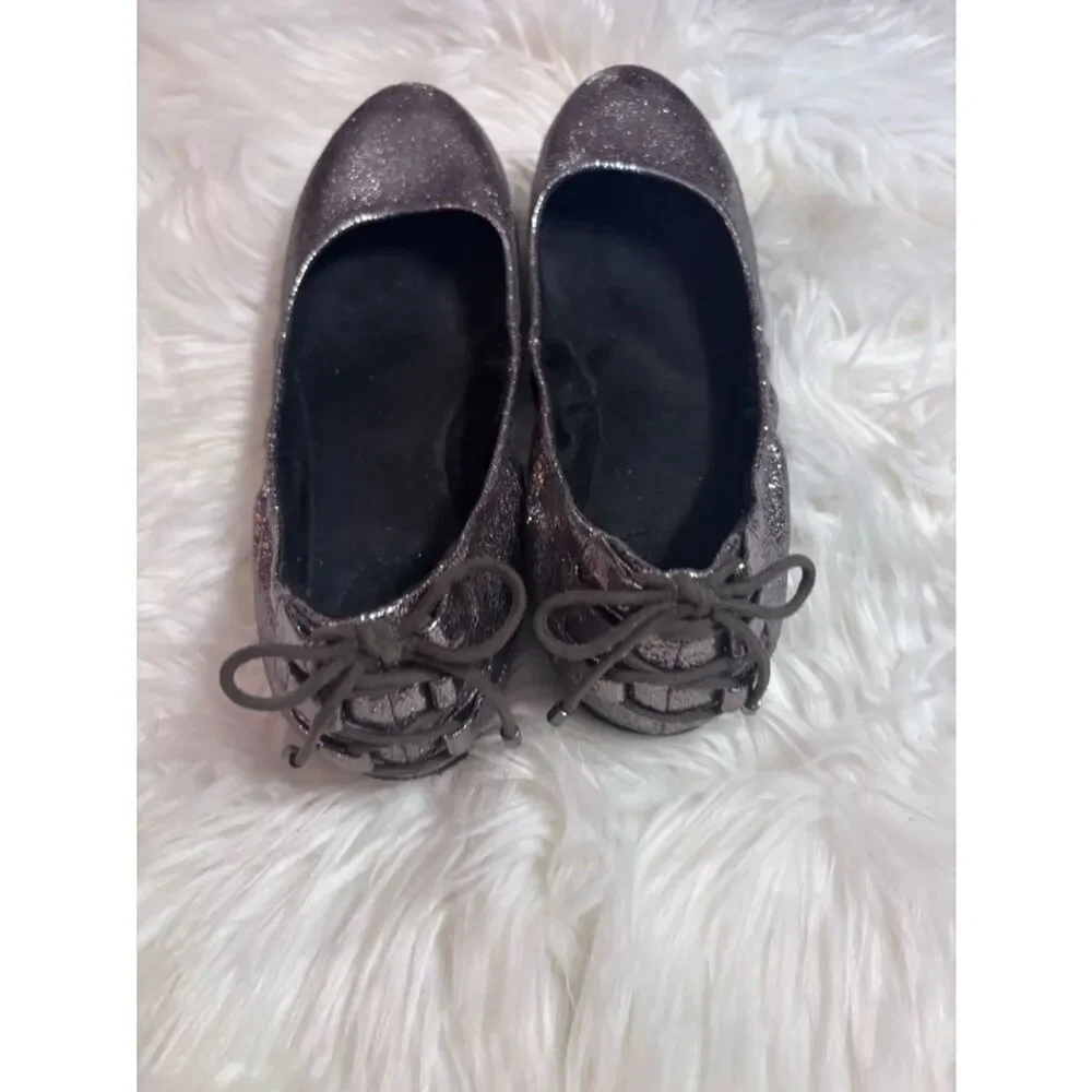 Metallic Charcoal Ballet Flat with Back Tie